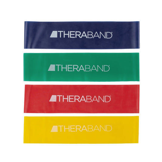 THERABAND Resistance Band Loop Set, 12" Workout Bands for Strength Training, Stretching & Physical Therapy, Set of 4 Color-Coded Exercise Bands with Varying Resistance Levels, Portable & Durable