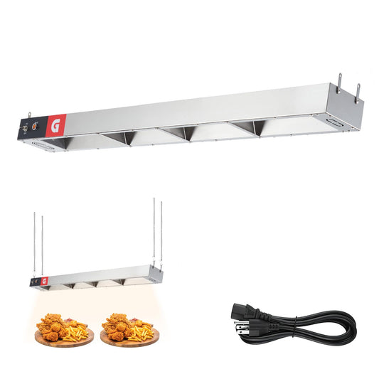48" Electric Strip Heater, Food Heat Lamp Overhead Food Warmer, Commercial Grade Infrared Food Warmer with Plug and Chains, Hanging Overhead Stainless Steel for Food Restaurant Buffet Catering Kitchen
