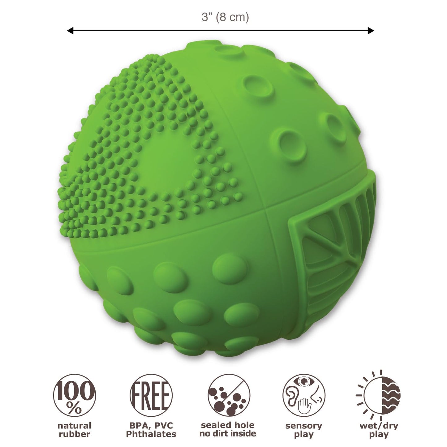caaocho Pure Natural Rubber Sensory Ball Meadow 3" - Sealed Hole, BPA Free Baby Ball Toy, for Sensory Play, for Sensory Development, Hole Free Baby Toy, Perfect Bouncer, Without Hole