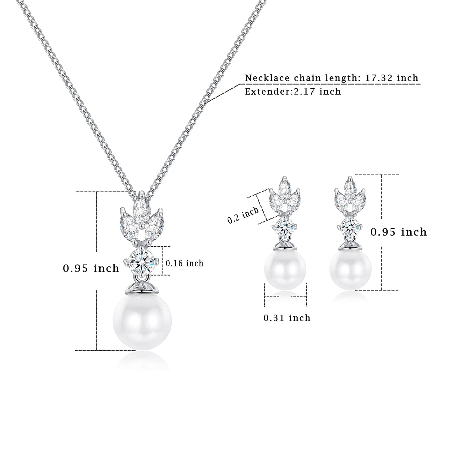 IDASANY Wedding Jewelry for Bride Bridesmaid, Pearl Dangle Earrings and Pendant Necklace Set Bridal Jewelry for Promise Wedding Party, Pack of 2