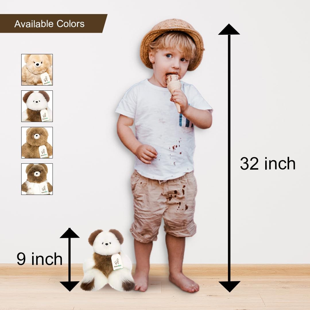 AlpacaNext Soft and Cuddly Baby Alpaca Teddy Bear - 9 inch. Premium Alpaca Stuffed Animal Handmade on Genuine Alpaka Fur. Cute Bear (9 inches, White & Brown)