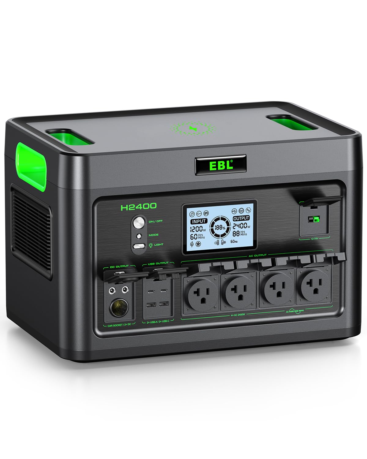 EBL 2400W Portable Power Station LiFePO4 Battery,1843Wh Solar Generator,Home Battery Backup,12 Outlets(2400W AC Outlets,4800W Peak), USB-C PD 100W,2Hrs Quick Charge,Home Emergency, RV Trip