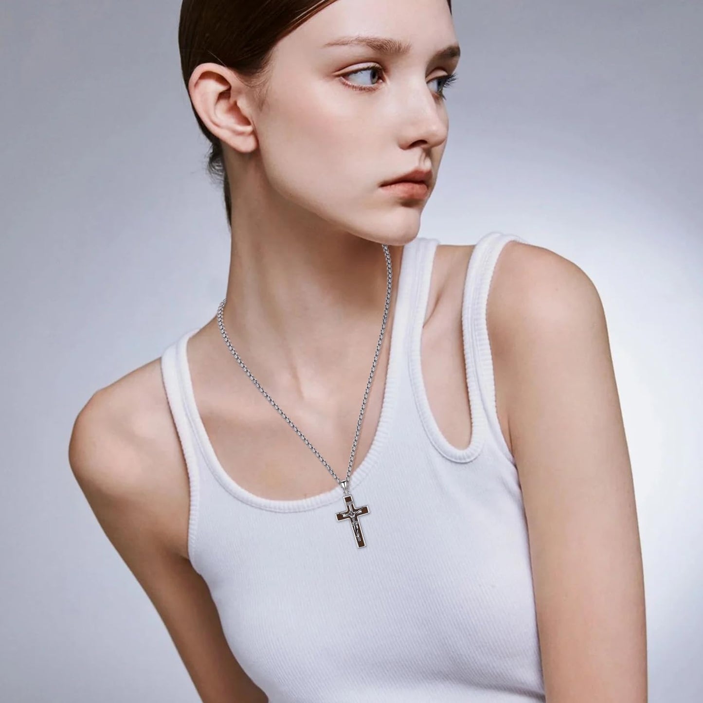 YEESIA Wooden Cross Necklace for Women Men 925 Sterling Silver Jesus Crucifix Pendant Necklace Cross Jewelry Gift for Women Men