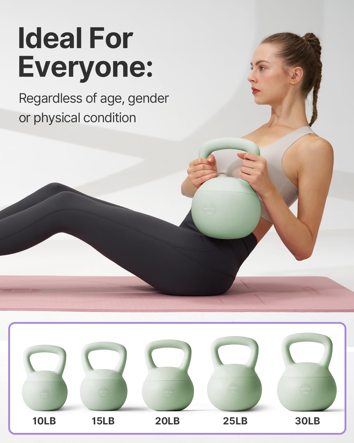 YOTTOY Soft Kettlebell,Kettlebell Anti-Slip Grip Weight for Home Workouts, Kettlebells Set Strength and Safety Guaranteed (Green, 30 LB)