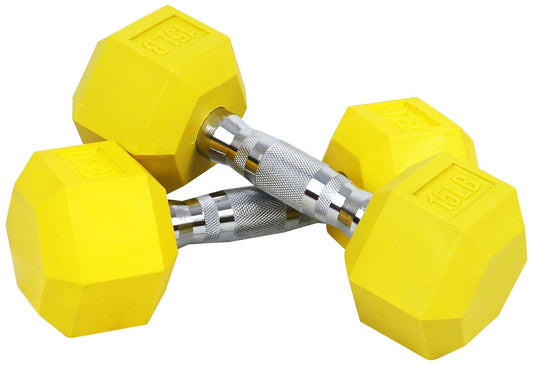 BalanceFrom Rubber Encased Hex Weights Dumbbells Set, Cast Iron Hand Weights with Anti-Slip Grip for Home Gym Strength Training 15LB