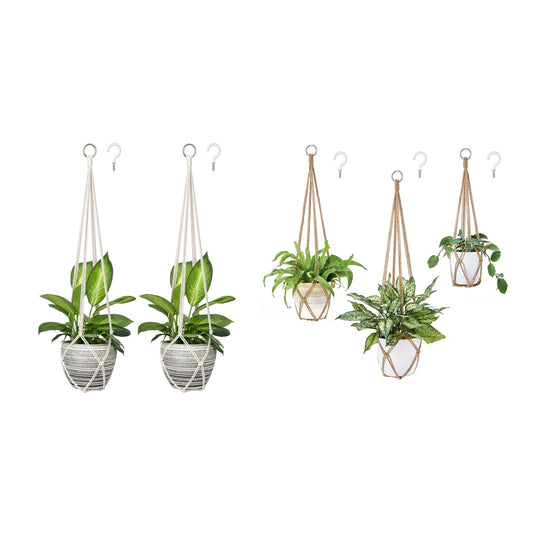 Dahey Macrame Plant Hanger with Hooks Indoor Hanging Planter Basket Handmade Woven Cotton Rope Flower Pot Crochet Plant Holder Stand for Boho Home Decor No Tassels