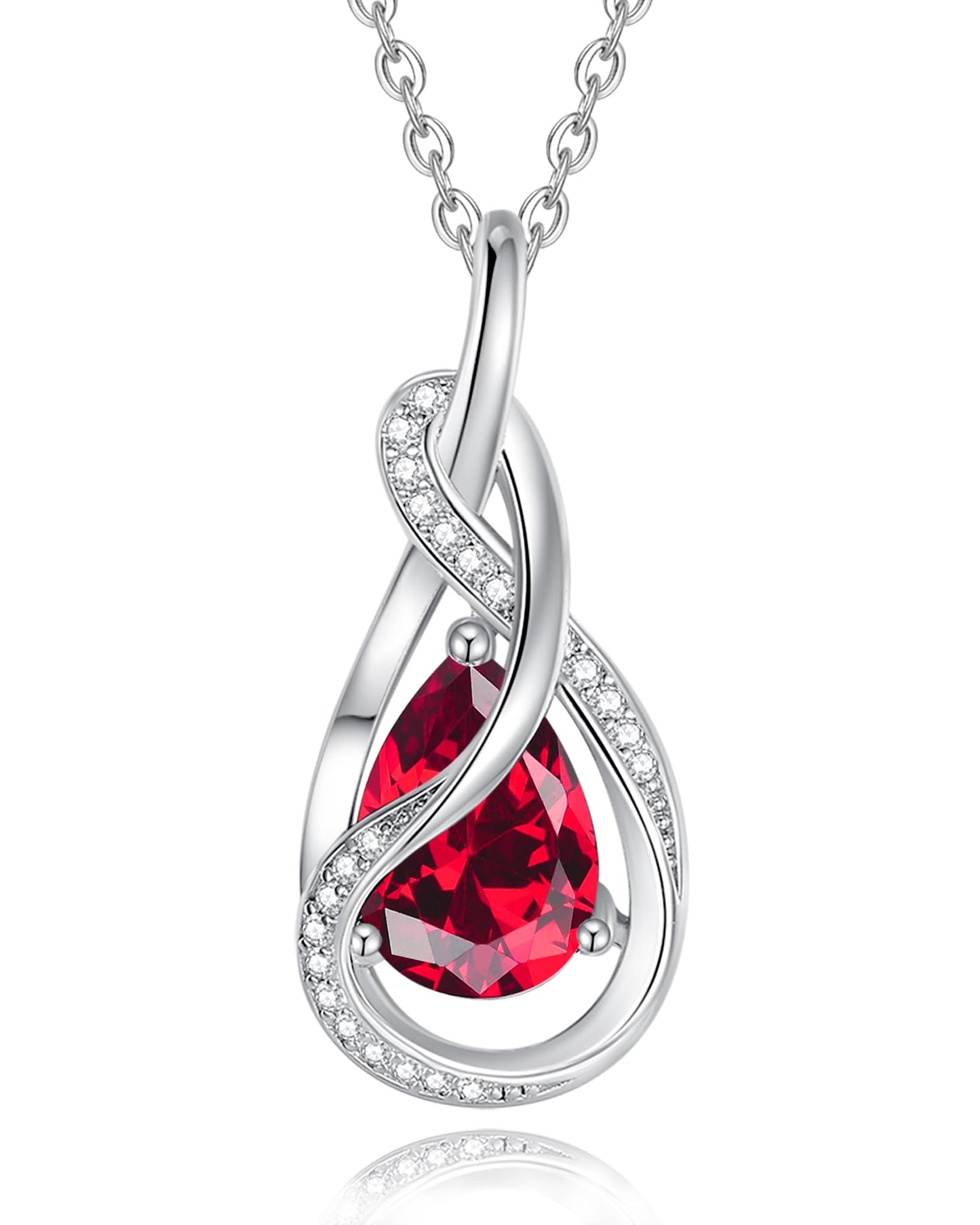 FANCIME Ruby Necklace July Birthstone Sterling Silver Infinity Knot Pendant Necklace Red Gemstone Fine Jewelry Birthday Mothers Day Gifts for Women Mom
