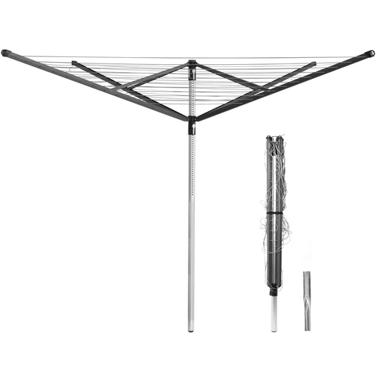 Suptinwear Outdoor Umbrella Clothes Drying Rack, 60m / 196ft Drying Space, 4-Arm Collapsible Steel Umbrella Clothesline with Adjustable Height for Laundry, Backyard & Patio