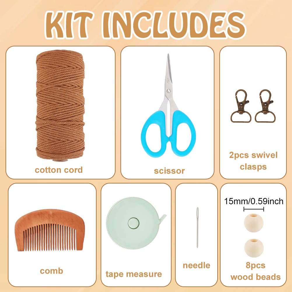 INFUNLY DIY Macrame Bag Kit for Adults Beginners Macrame Handmade Woven Bags with Tassels Bohemian Knotting Handbag Macrame Kit Crochet Bag Kit with Video Instruction for Women Holiday Beach Decor
