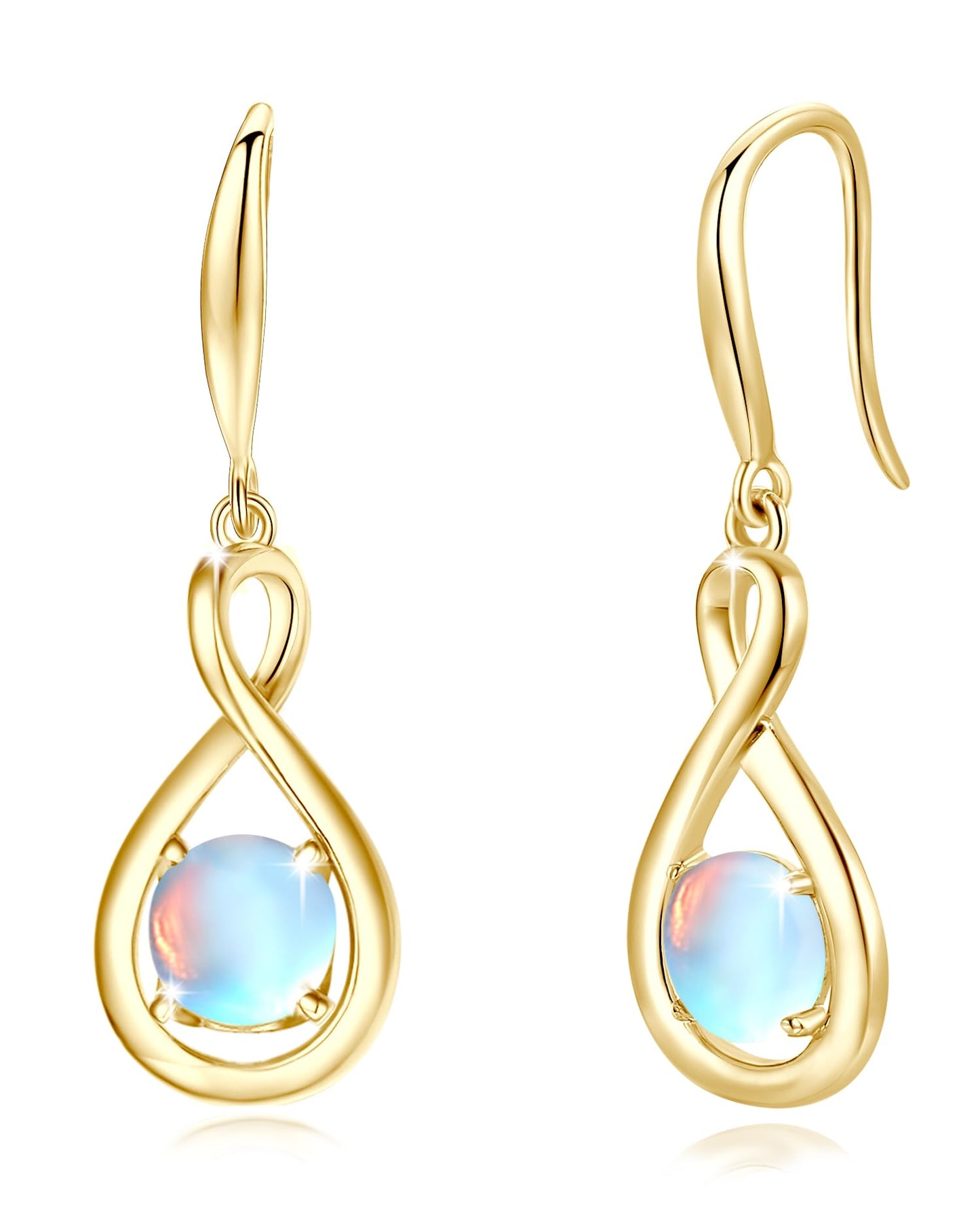 FANCIME Moonstone Dangle Drop Earrings 925 Sterling Silver Yellow Gold Plated Dainty Infinity Created Gemstone June Birthstone Earring Fine Jewelry Birthday Mothers Day Gifts for Women Her