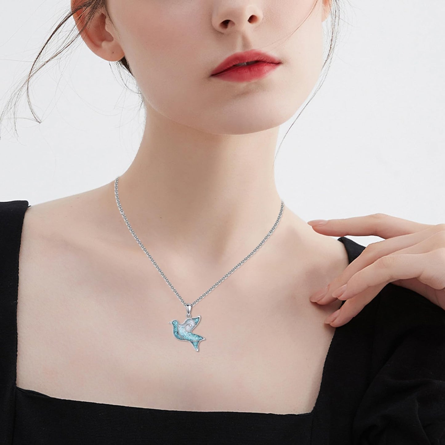HKPATOP Dove Necklaces 925 Sterling Silver Turquoise Dove Bird Pendant Necklace Dove Jewelry Gifts for Women Mom Peace Lovers