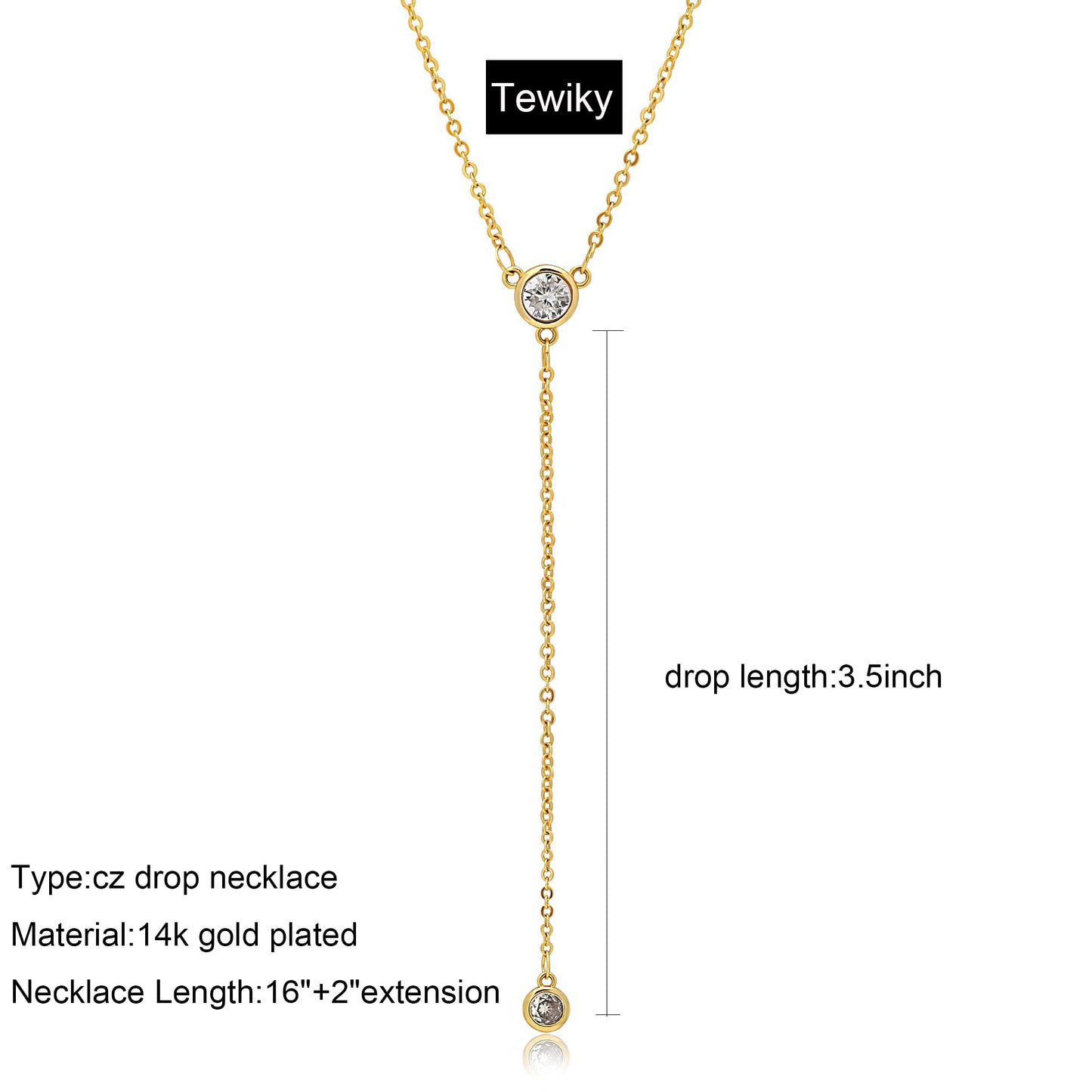 Tewiky Lariat Necklace for Women, Dainty Gold Long Necklaces 14k Gold Plated Heart Pearl CZ Teardrop Pendant Necklace Simple Drop Necklace Trendy Y Necklace Fashion Jewelry for Women