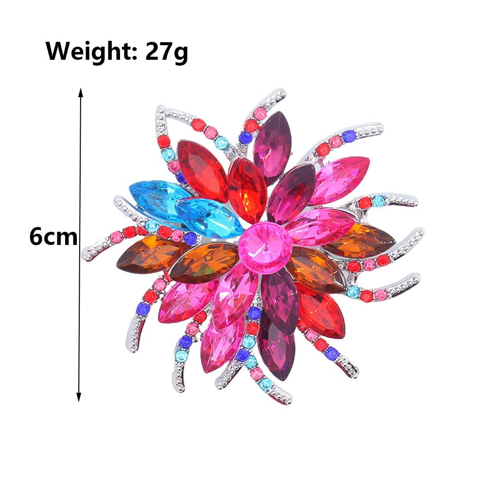 Rhinestone Large Flower Brooches Pins for Women Fashion Sparkly Crystal Sunflower Statement Brooch Unique Wedding Party Suit Dress Jewelry Accessories(Colourful)