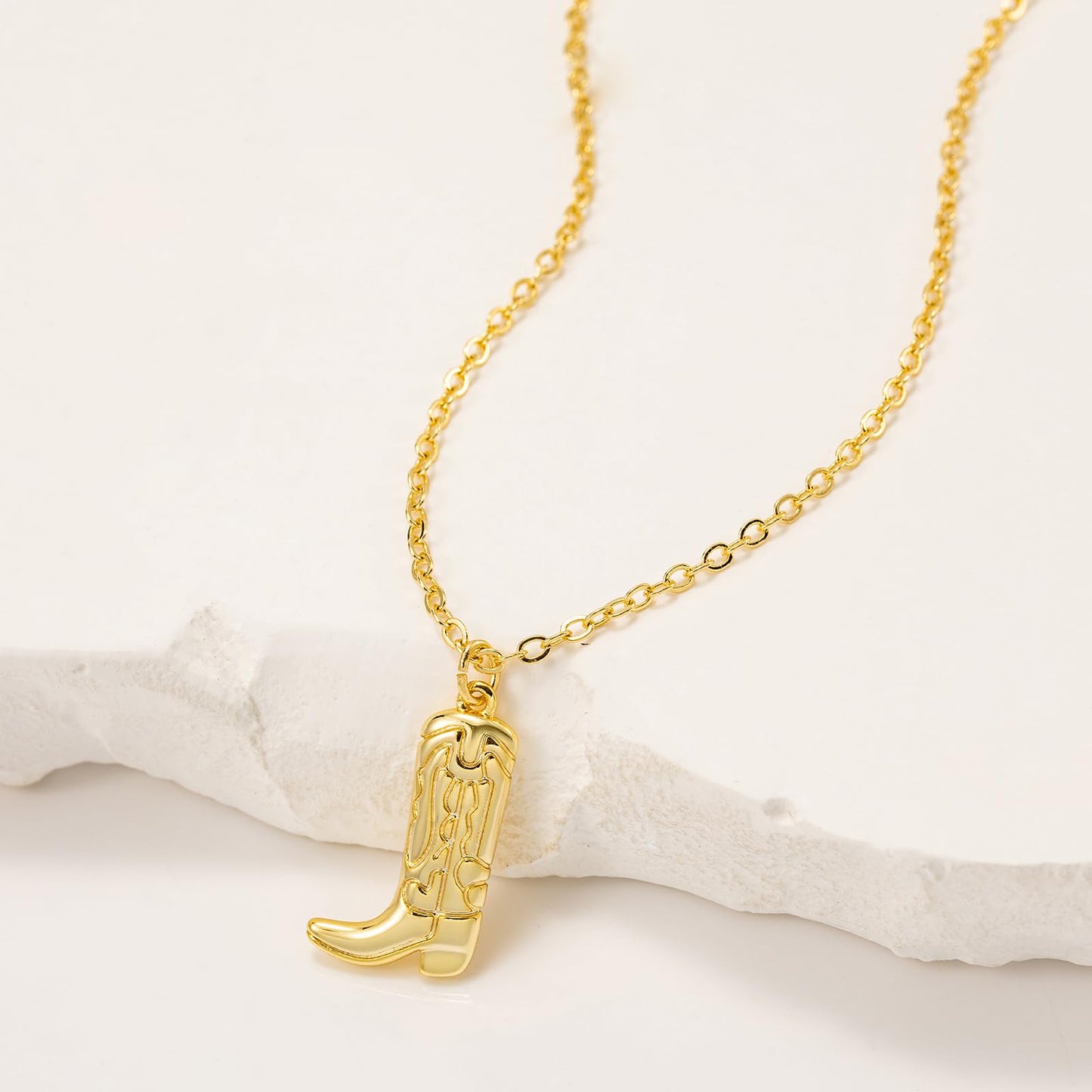 GUOKE Cowboy Boot Necklace - 14K Gold Plated Dainty Gold Necklace Simple Jewelry for Women