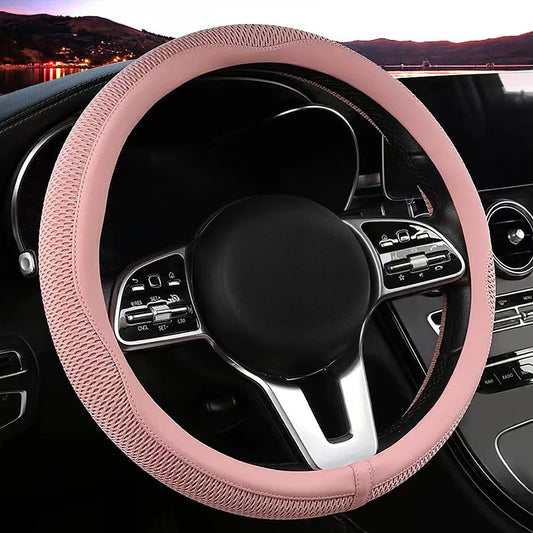 LKWLIKEI Car Steering Wheel Cover, Universal 15 inch, The Latest Microfiber Leather Breathable Technology Fabric, Non-Slip, Comfortable, Warm in Winter and Cool in Summer, Green