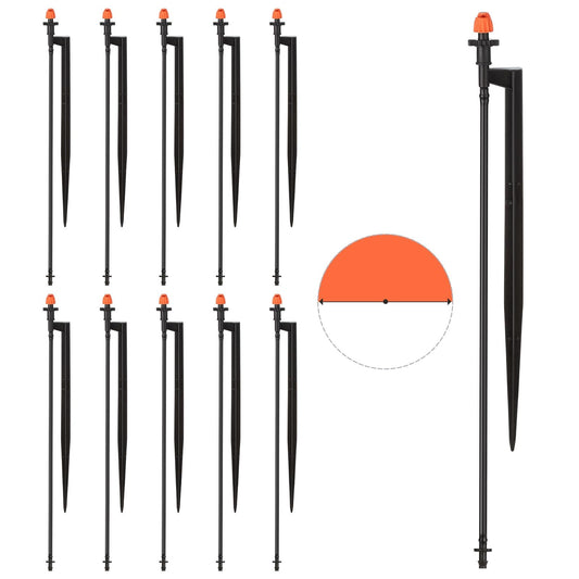 La Farah 180 Degree Irrigation Sprinkler Heads: Micro Sprinkler Nozzle on 12 Inch Stake with 1/4" Tubing - Drip Spray Emitters for Garden Irrigation System (20 Pack)