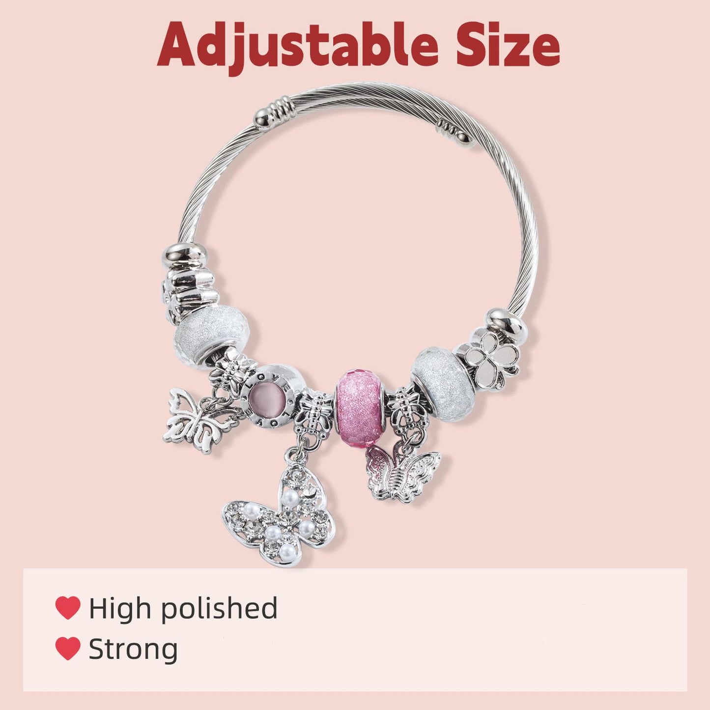 QMWKVNC Charm Bracelets for Womens,Exquisite Cute Cartoon Friendship Silver Bracelets Stainless Steel Bangle, Womens Jewelry Suitable for Holiday Gifts and Birthday Gifts