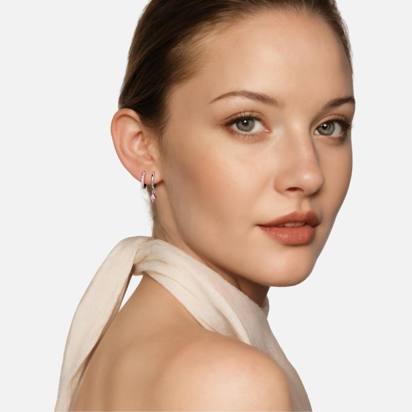 3 Pairs Sterling Silver Pink Earrings Set for Women, Hypoallergenic Silver Hot Pink Earrings for Women Dangling, Dainty Huggie Hoop White Earring Stacks Stud Earring Trendy Red Jewelry Gifts
