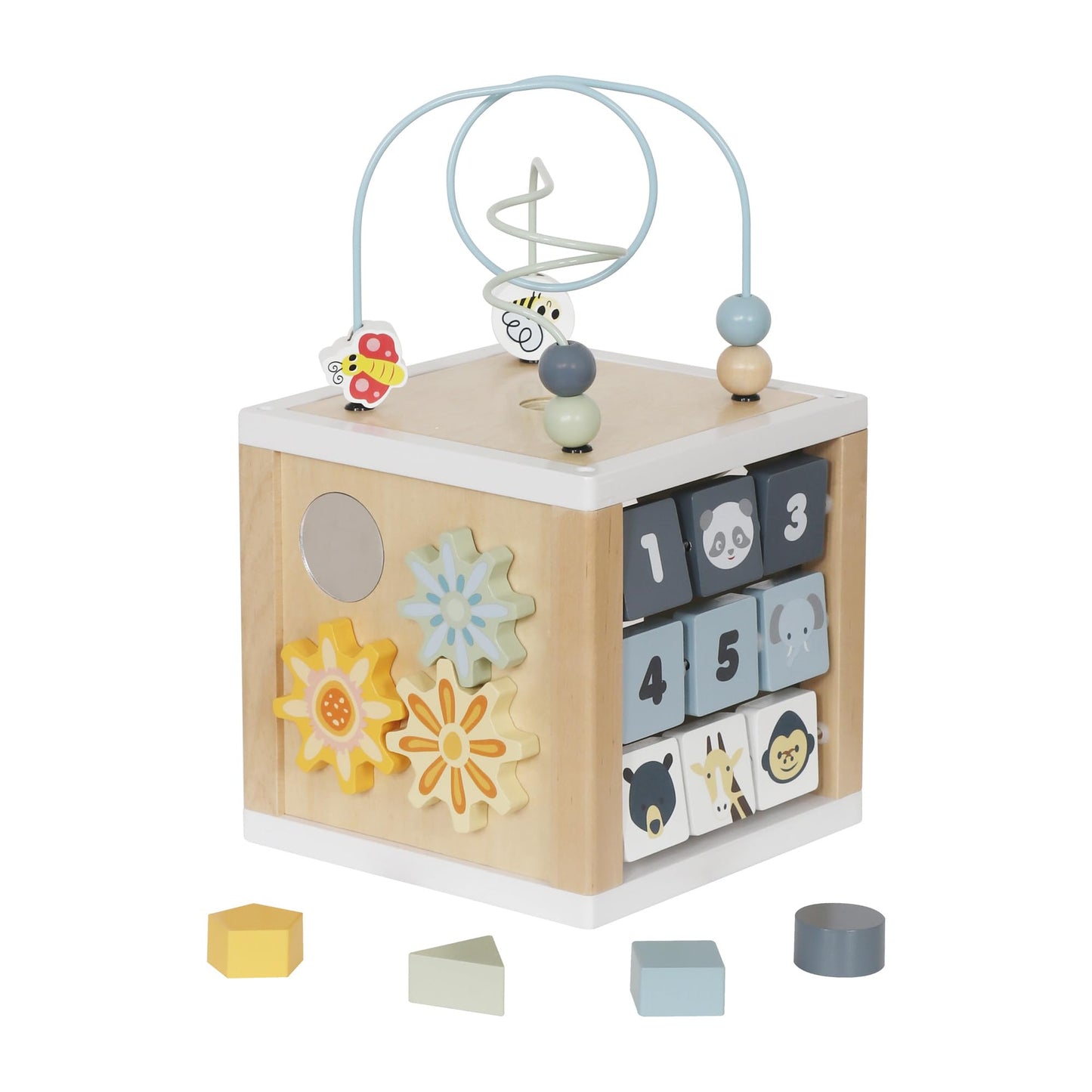 touch us Wooden Activity Cube, 6-in-1 Montessori Toys for 1+ Year Old Boys & Girls, Educational Learning Toys for 1 2 3 Year Old Baby|Bead Maze|Shape Sorter|Mirror|Gear