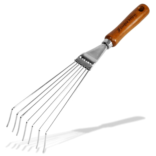 Japanese Hand Rake Garden Tool - Japanese Steel with Wood Handle - Small Rake for Leaves, Handheld Garden Cleaning Tool - Made in Japan