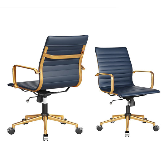 LUXMOD Executive Desk Chair Ergonomic Swivel Office Chair with Armrests and Wheels Heavy Duty Chair for Home Office Comfortable Wide Seat for Women and Men ，Gold Navy