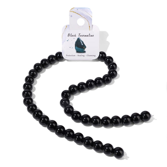 40pcs 10mm Natural Black Tourmaline Gemstone Beads Healing Crystal Round Loose Stone Beads for Jewelry Making, Crystal Stone Beads for Bracelets Necklace Earrings Making