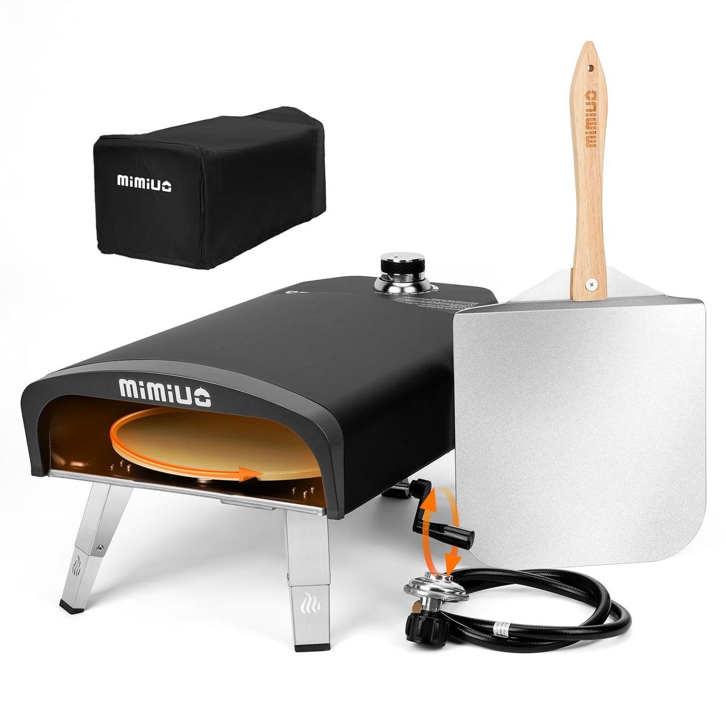 Mimiuo Outdoor Gas Pizza Oven Portable Propane Pizza Grilling Stove with Manual Rotation System, Oven Cover, Pizza Stone and Pizza Peel
