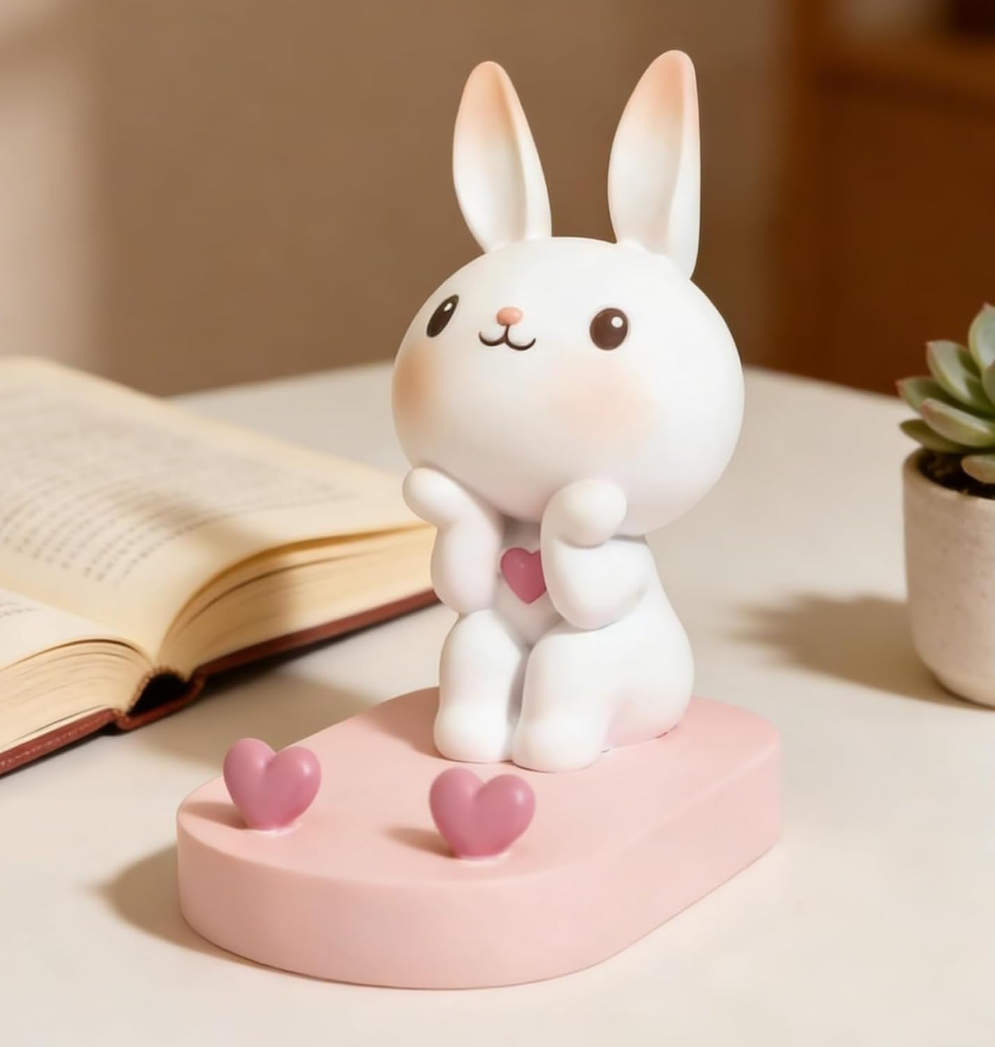 HKSICHENGKEJI Cute Bunny Phone Stand Holder Adorable Rabbit Cell Phone Stand Desk Decoration Ornament Funny Cartoon Animal Mobile Phone Holder Gift for Home Office