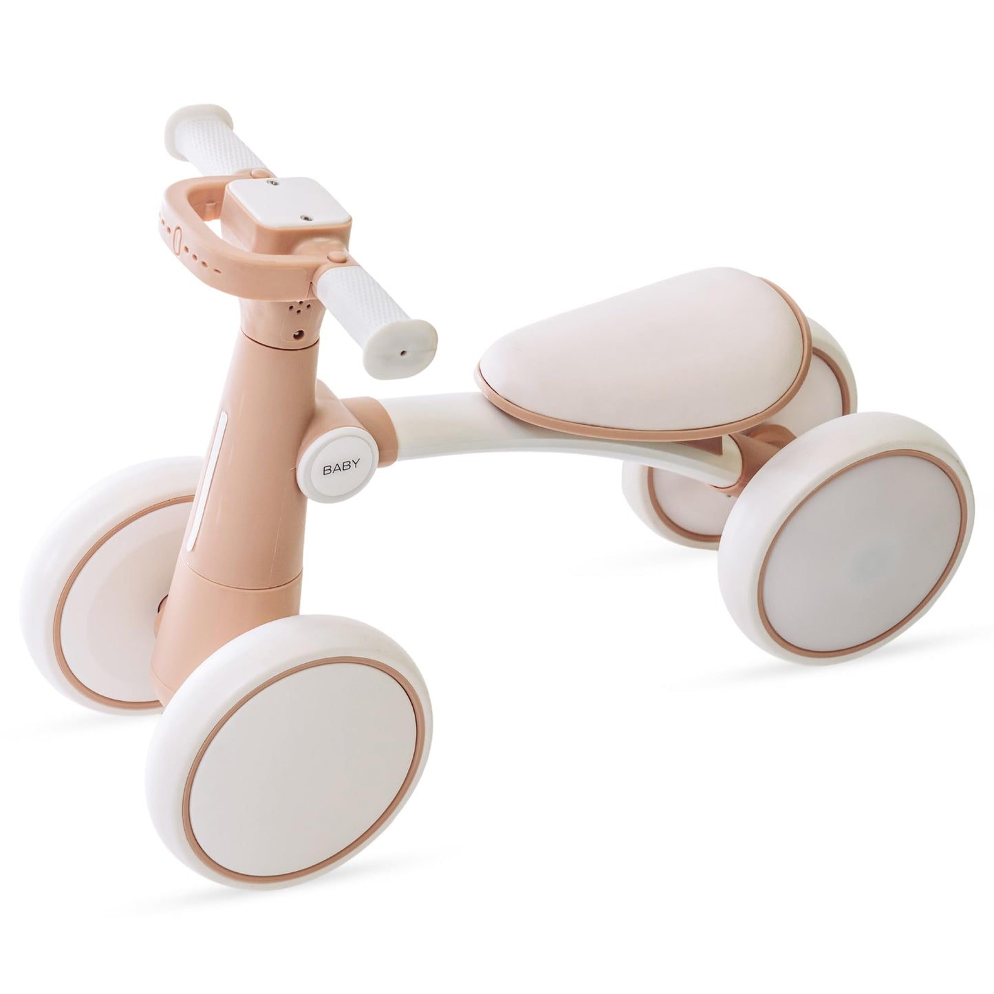 GymAora Baby Balance Bike for 1 Year Old Boys Girls, 12-36 Months Toddler Balance Bike, 4 Wheels, Toddler Bikes, with LED Light Up Wheels, First Birthday Gift-Pink (Brown)