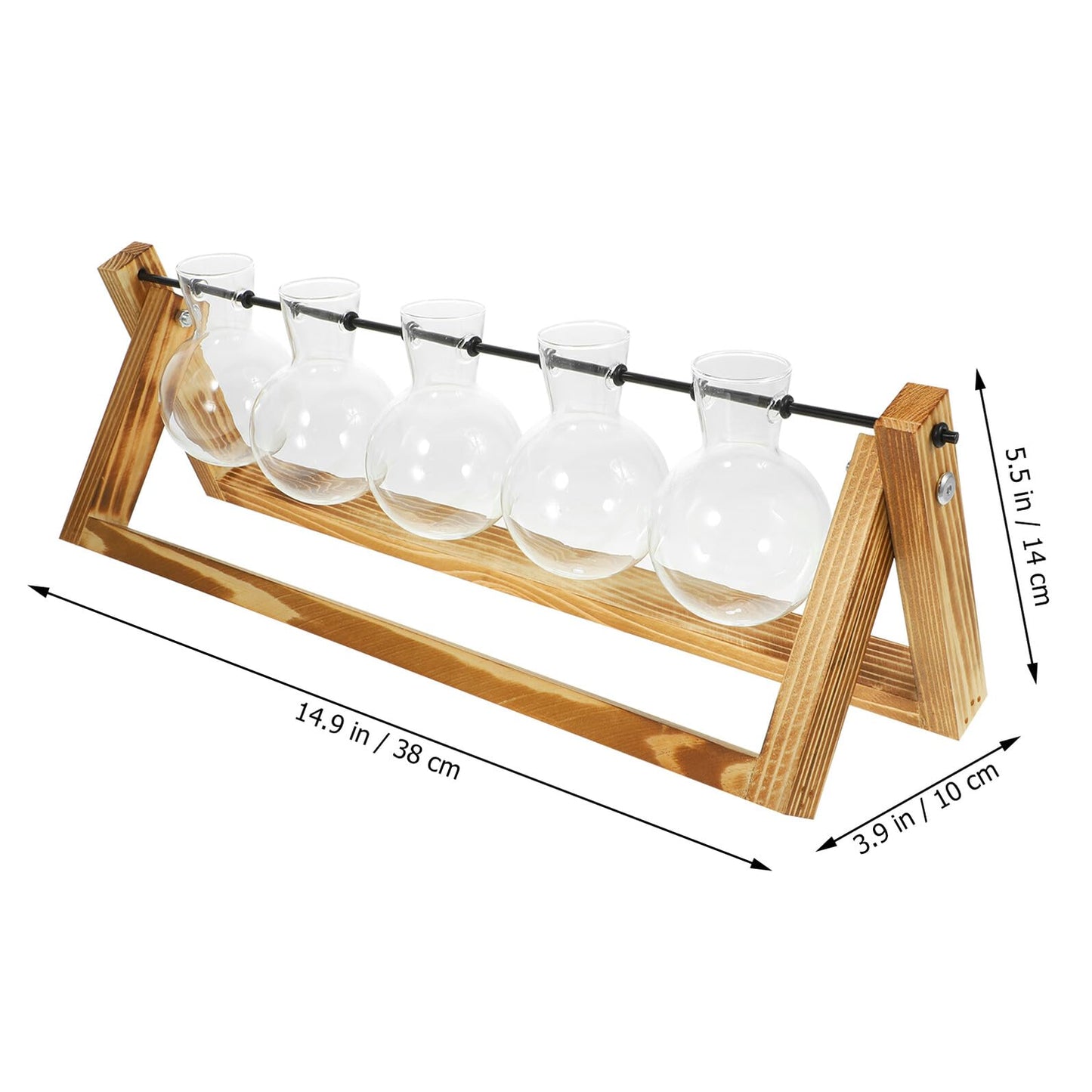 BESTonZON Glass Plant Propagation Station with 5 Glass Vases and Wooden Stand, Hydroponic Vase Set for Desktop Green Plant Water Cultivation and Home Décor