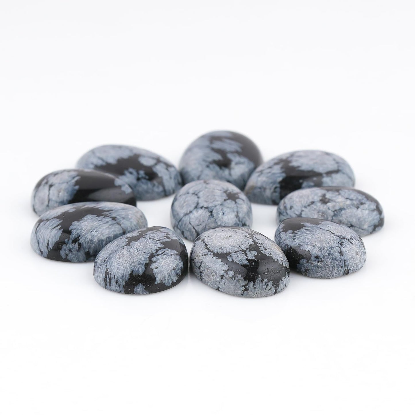 GemSymphony 100 Carat Natural Snowflake Obsidian Gemstone Cabochon Lot Mixed Shapes – 12 pcs Hand Polished Crystal Stones for Jewelry Making, Healing, Reiki, Craft Supplies, Unique Cab Set for Wire Wrapping & Collectors (10-20 mm)