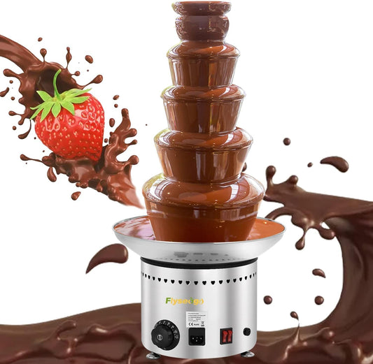Flyseago Commercial Chocolate Fountain 5 Layers 18Lbs Large Chocolate Fondue Tower Stainless Steel Hot Chocolate Waterfall for Nacho Cheese Knob Control