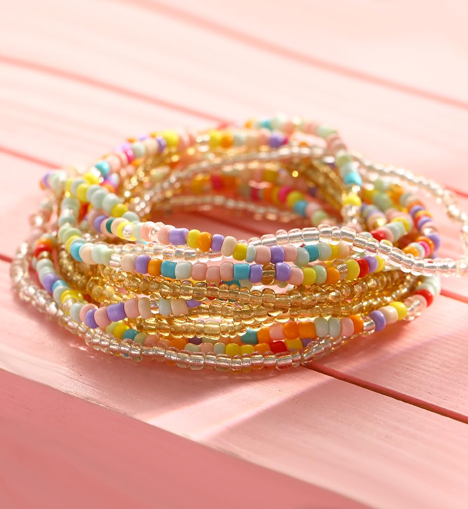 iF YOU Small Colorful Beaded Bracelets Set for Women Trendy, Boho Glass Seed Bead Stretch Bracelet Stack, Non Tarnish Stackable Bracelets Pack Fashion Accessories Gifts