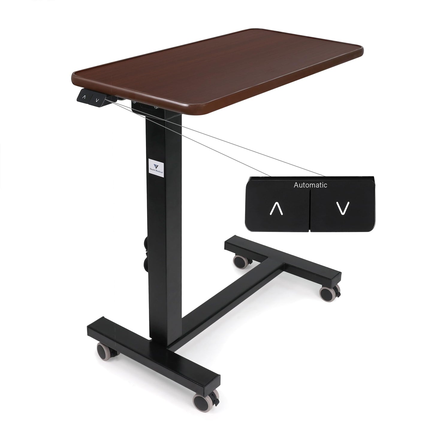 Vaunn Medical Electric Overbed Table Bedside Height Adjustable Table with Wheels (Electric-Powered, Hospital and Home Use)