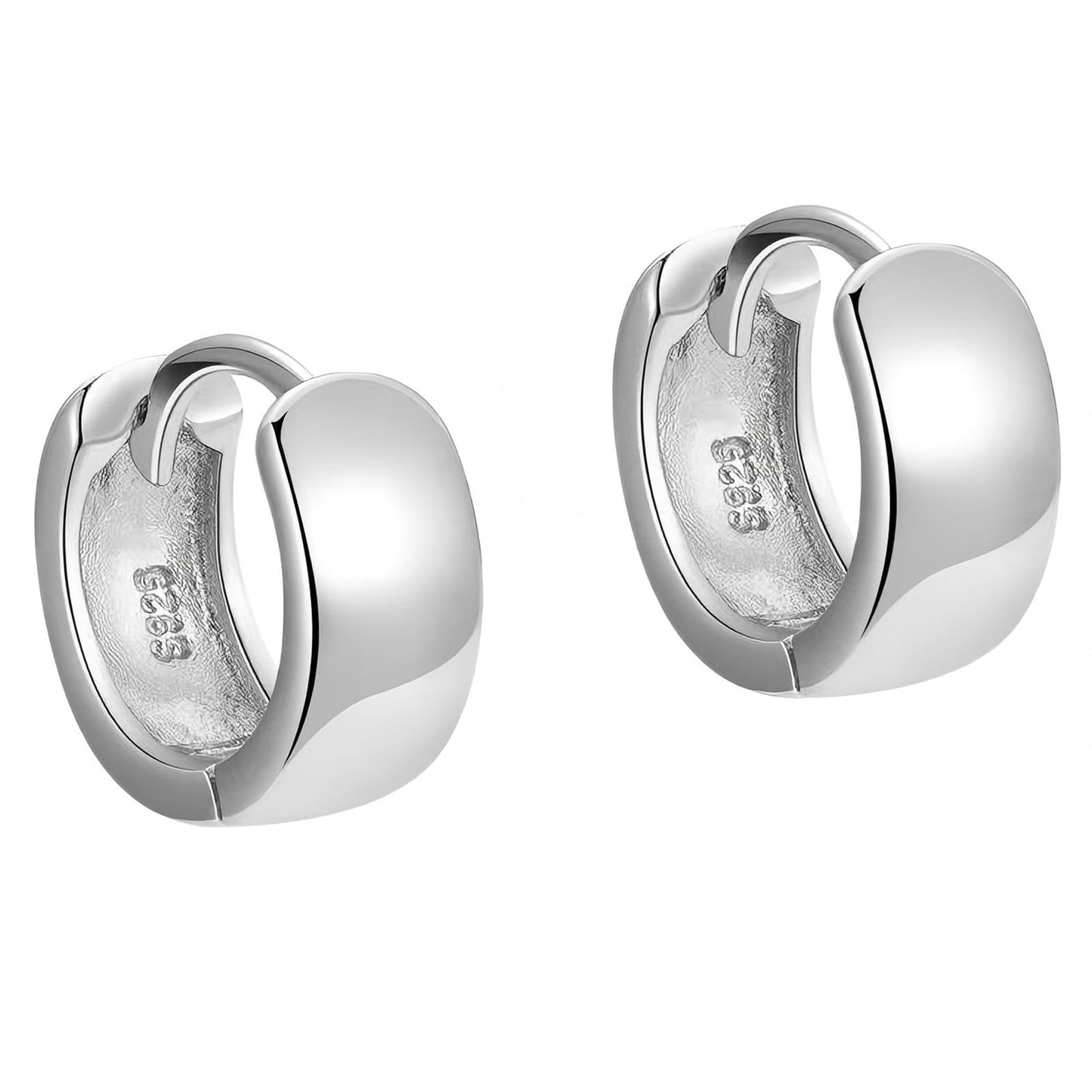 Italian Sterling Silver Earrings for Men Hoop Huggie Earring Polished, Jewelry for Alentine's Day, Father's Day, Thanksgiving Gifts, Birthday Presents (Wide shiny hoop)