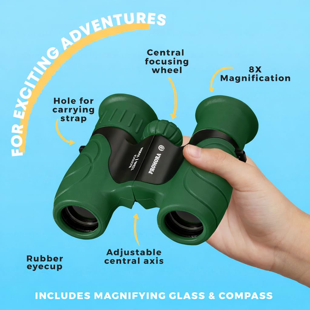 Binoculars for Kids – Perfect Toy for Little Boys and Girls – Extensive Set Incl. Magnifying Glass & Compass – Powerful Magnification 8X21 – 3 to 12 Year Old Kids for Toddler