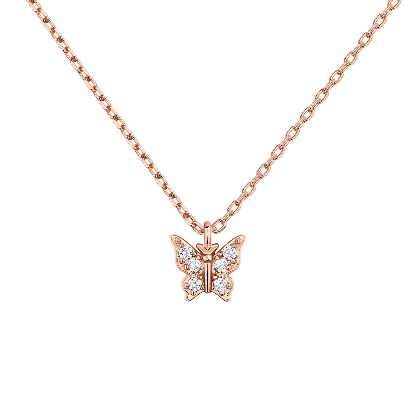 PAVOI 14K Rose Gold Plated Butterfly Pendant Necklace | Friendship Cute Necklaces for Women | CZ Butterfly Necklaces