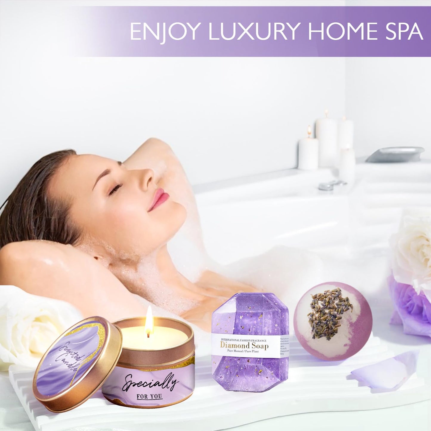 Gifts for Women, Birthday Gifts for Women, Happy Birthday Gifts Basket for Woman,Lavender Relaxing Spa Gifts Basket for Best Friends Female Wome n Sister Mom Wife Her Girlfriend Coworker