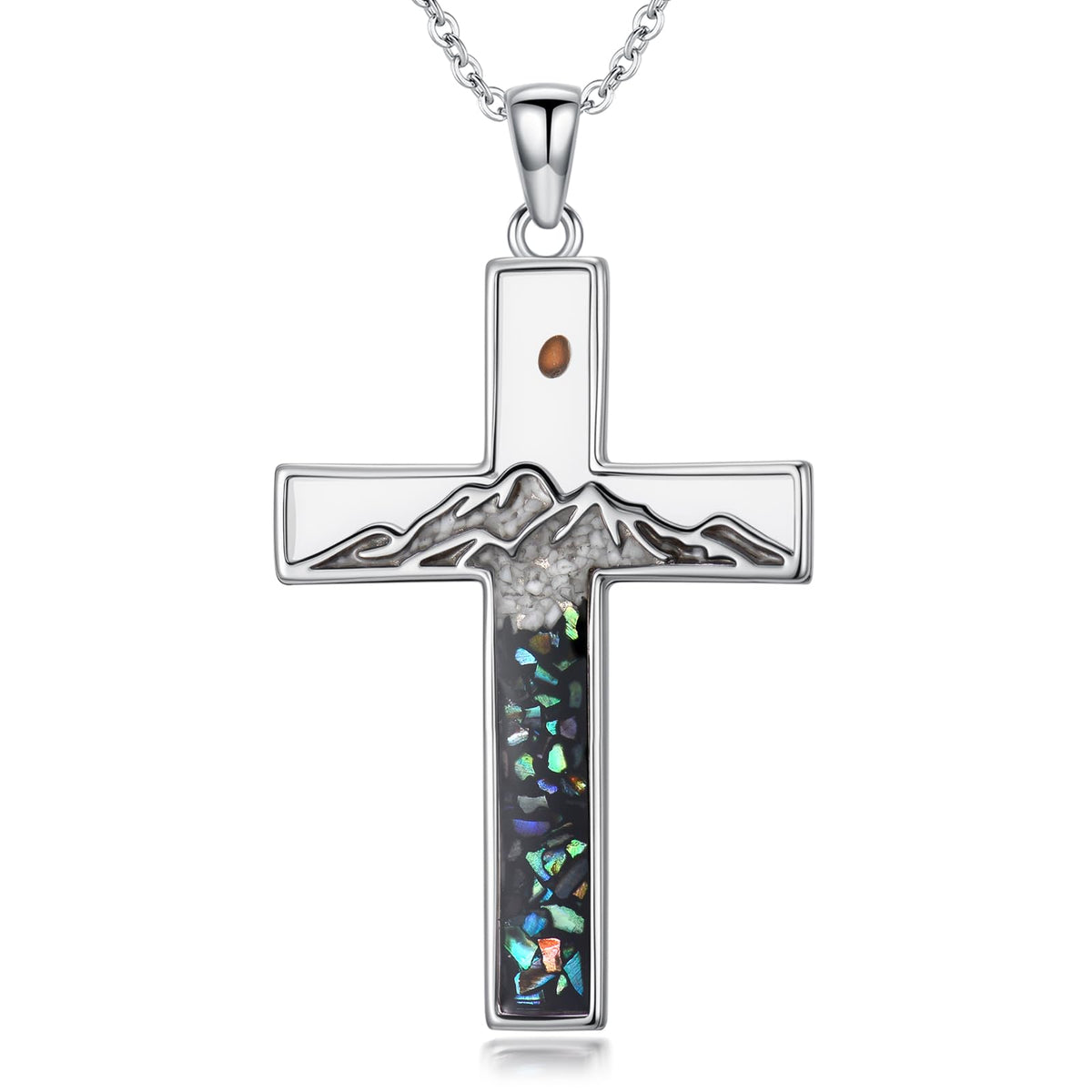 Suiknsn Mustard Seed Necklace 925 Sterling Silver Abalone Mountain Necklace Faith Cross Pendant Christian Jewelry Hiking Gifts for Women Mom