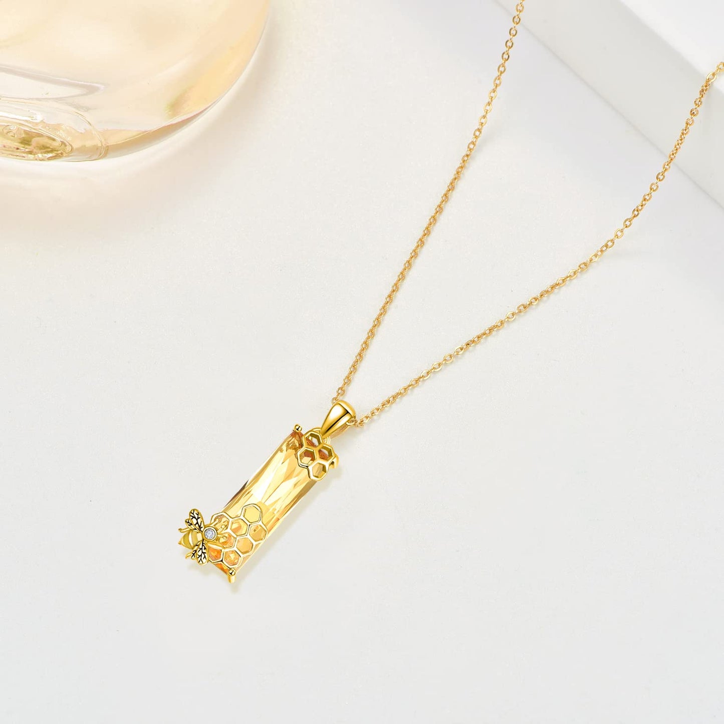AENEAS Valentines Day Gifts for Women Her Bee Necklaces Sterling Silver Gold Plated Honeycomb Pendant Citrine Jewelry Cute Animal Christmas Gifts for Her Wife Women
