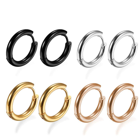 316L Surgical Stainless Steel Huggie Hoop Earrings 8mm Hypoallergenic Earrings Hoop Cartilage Helix Lobes Hinged Sleeper Earrings For Men Women(B07:8mm Rose Gold+Gold+Silver+Black(8Pcs))