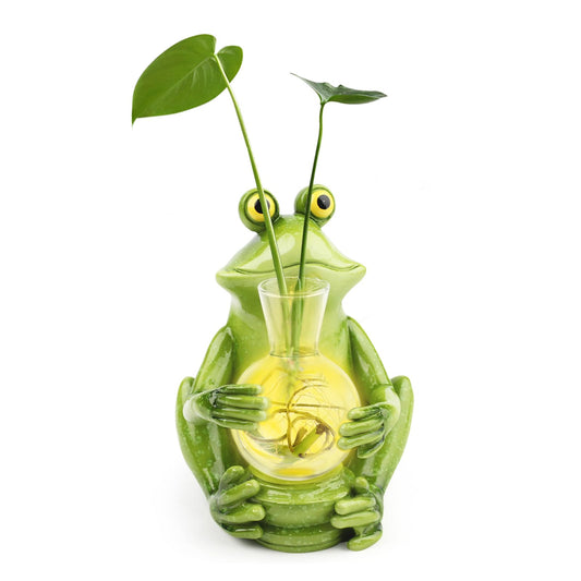 CIYSHO Frog Plant Propagation Station with Light for Plants, Unique Plant Terrarium for Hydroponics Cutting Flower, Desktop Glass Planter Vase Holder Home Garden Decor lover Gifts(No Battery Included)