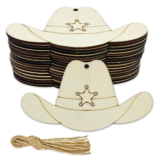 30pcs 4" Unfinished Wooden Cowboy Hat Shaped Ornaments - DIY Crafts Cutouts