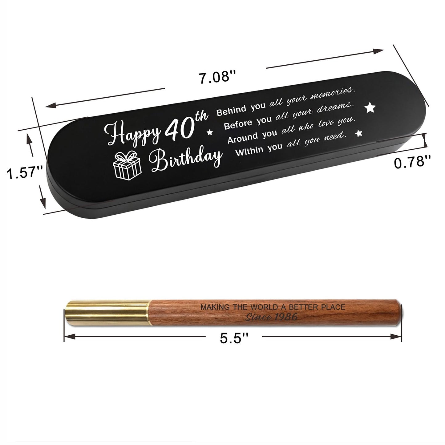 iyaone 40th Birthday Gift for 1986 Born - Engraved Wooden Gel Pen & Keepsake Box Set, Thoughtful 40 Year Old Gift for Men & Women, Milestone Birthday Present