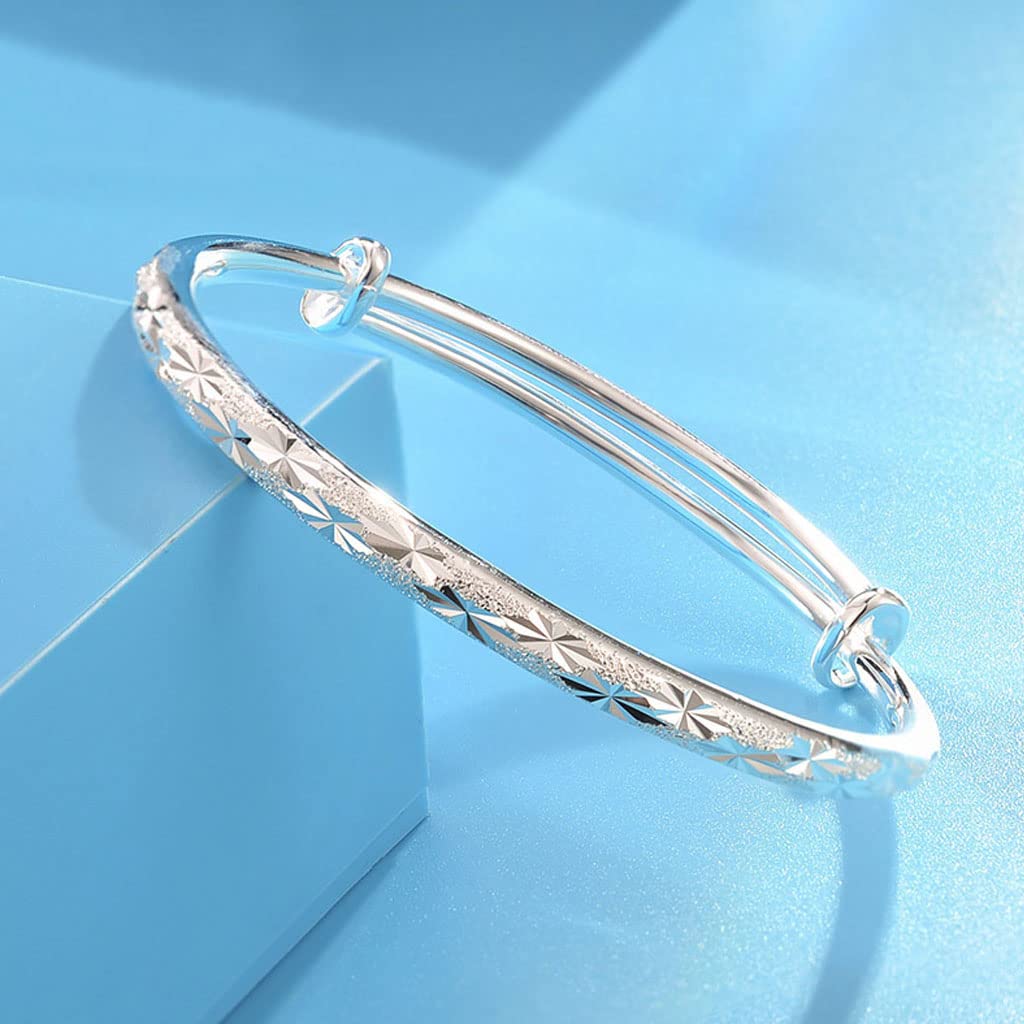 Sterling Silver Bangle Bracelets for Women, Handmade Bracelet for Women, Birthday Gifts for Women, Mom Gifts (Silver-5)