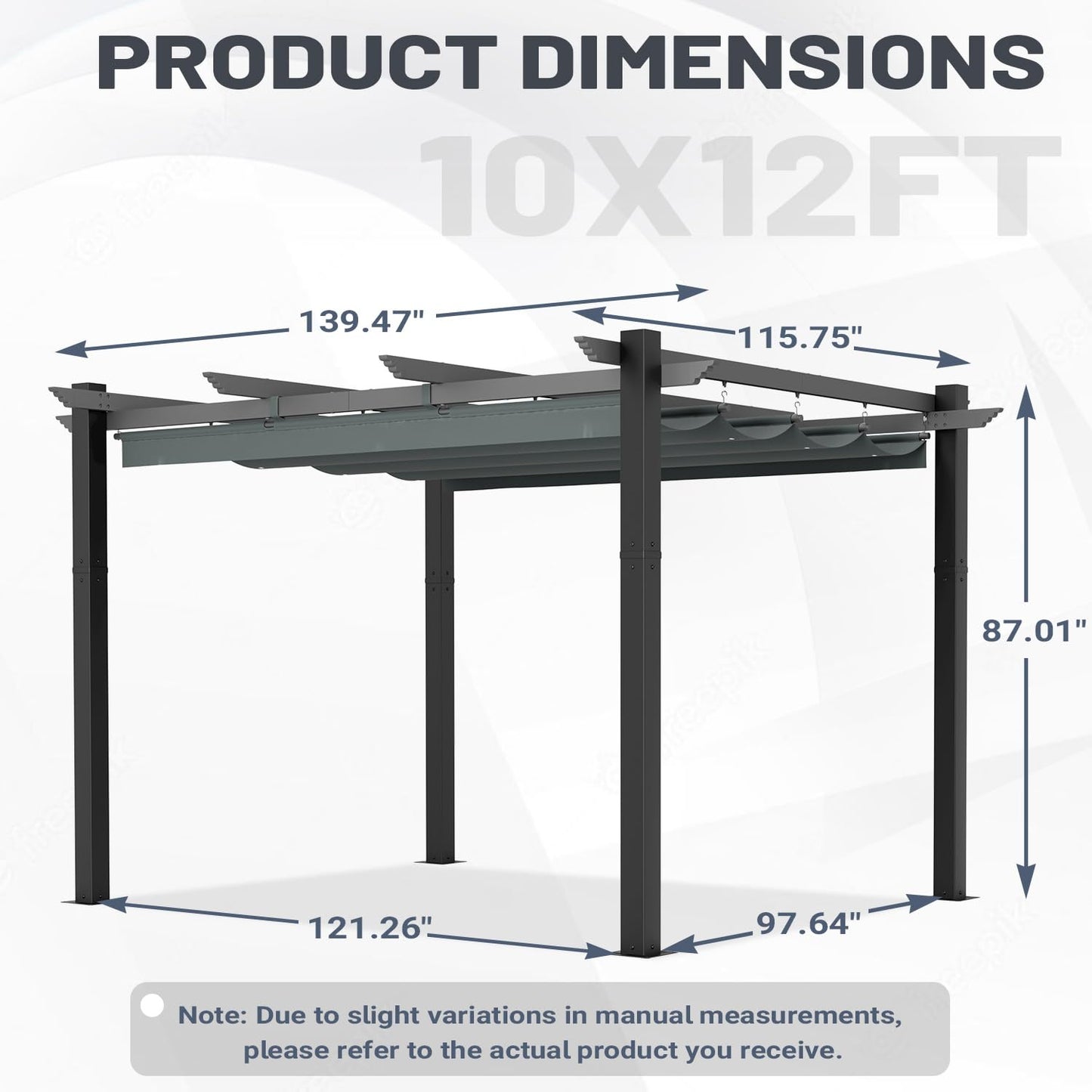 MELLCOM Retractable Pergola 10x12 Ft, Metal Shelter with Upgraded Sun Shade Canopy, Reinforced Frame Outdoor Pergola with Dual Adjustable Roof for Patio Garden Deck (Gray)