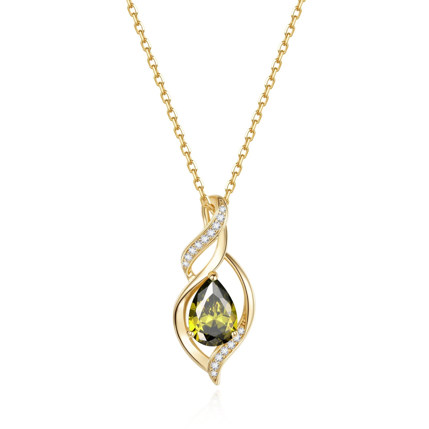 FANCIME 14K Gold Plated August Birthstone Necklace for Women Peridot Teardrop Necklace Sterling Silver Infinity Love Birthday Gifts for Women, 16"+2" Inches
