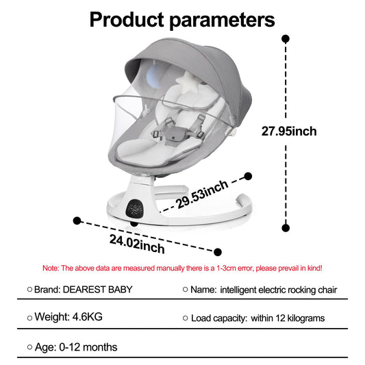 Baby Swing 3 in 1 Multifunctional Infant Rocker, Portable with Remote Control, 5-Point Seat Belt, 5 Auto Rocking, 3 Speed Timer, Electric with Music (0-12 Months) (Grey)