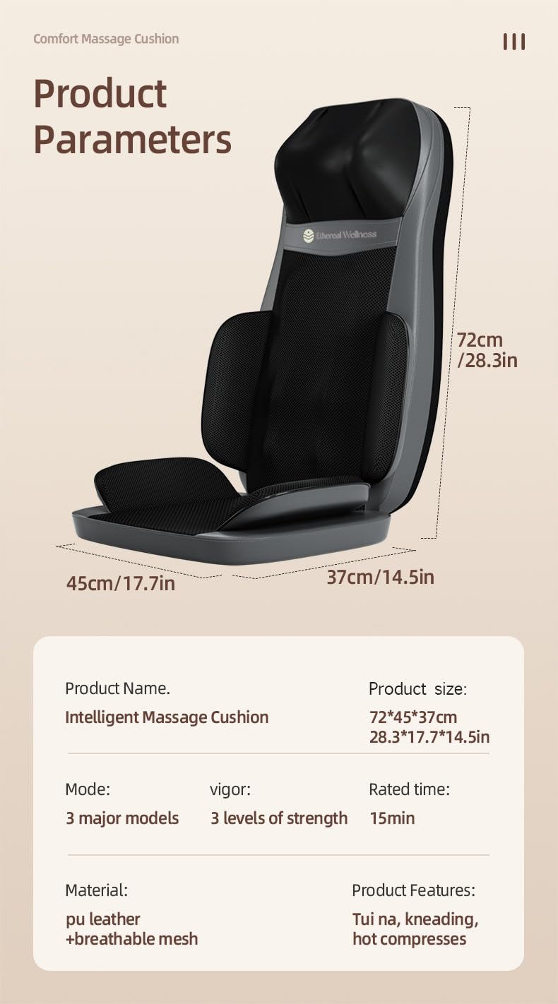 Ethereal Wellness Shiatsu Massage Chair with Heat, Full Back Shiatsu & Rolling, Comfortable Massage Chair Pad for Stress Relief, Gift for her/him, Office and Home.Black, Free car Adapter Included