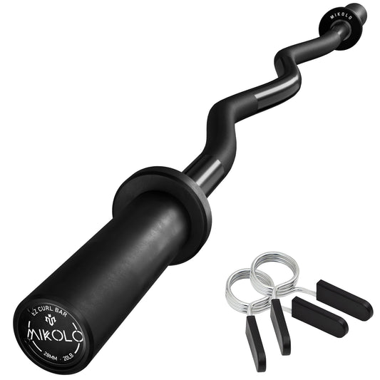 Mikolo EZ Curl Bar, 2 Inch Olympic Curl Bar for Biceps and Triceps, 47” Curling Bar with Knurled Grip, 700LB Barbell Bar with Multi-Angle Wrist-Friendly Design, Black